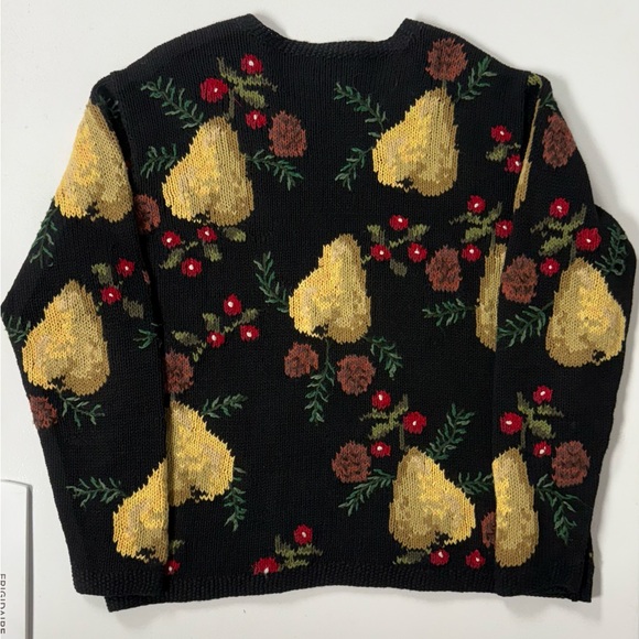 Vtg Talbots Hand Knit Linen Cotton Sweater Pear Pinecones Nature Holiday Women M - Picture 10 of 10